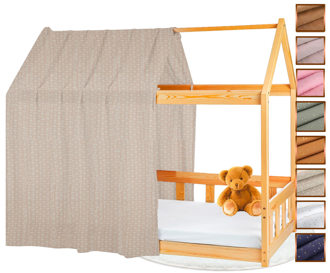 Hausbett Himmel - 100% Baumwolle - Betthimmel Hausbett aus Musselin - Bett Vorhang Kinderbett - Himm