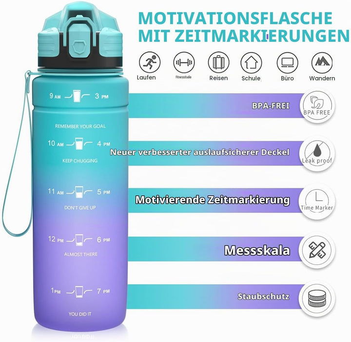 Zounich Trinkflasche Kinder Auslaufsichere 1L/700ml/500ml-BPA frei trinkflaschen Sport tritan Kunsts