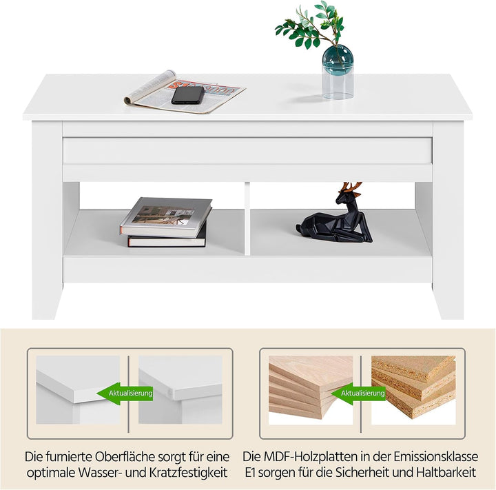 Yaheetech Couchtisch Höhenverstellbar Kaffeetisch Wohnzimmertisch mit Ablagefach Holz Sofatisch Beis