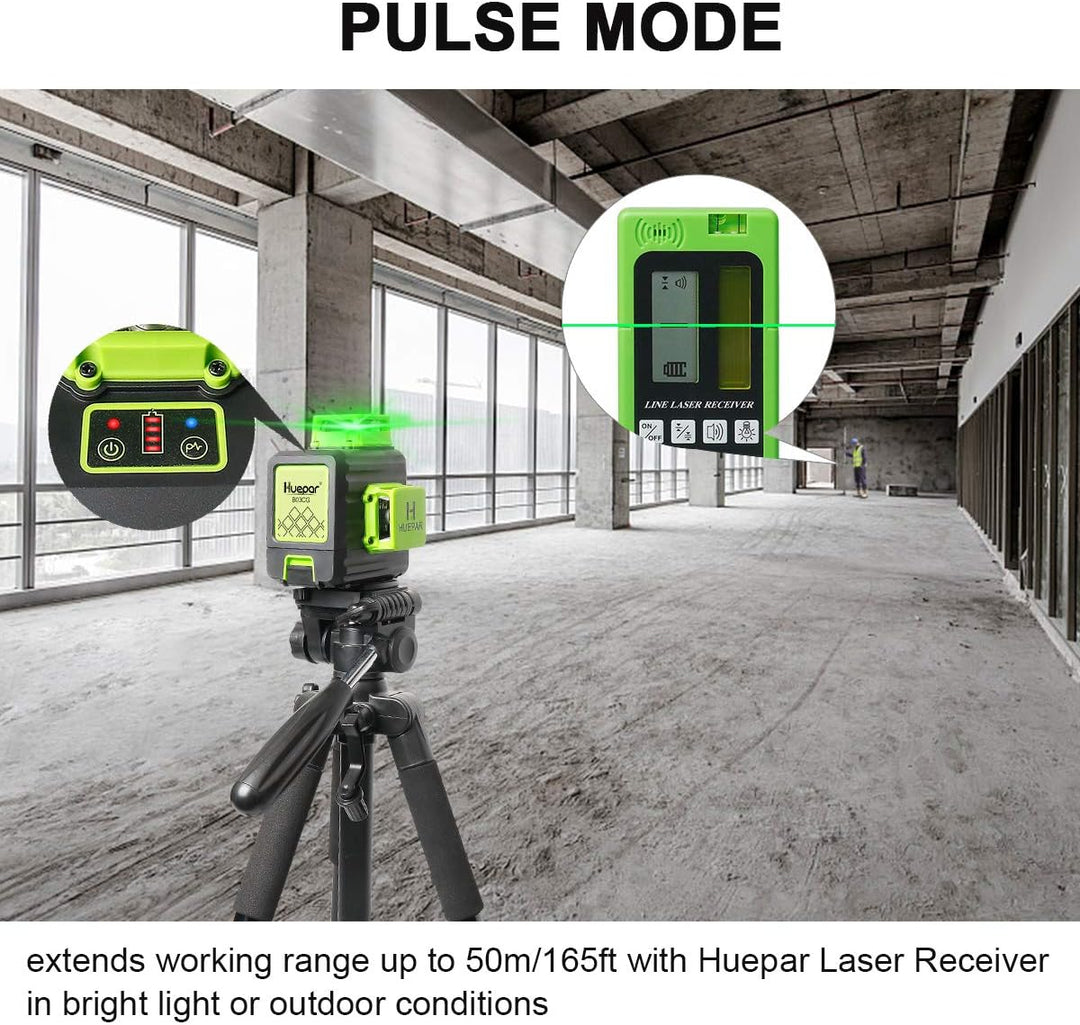 Huepar 3 x 360 Kreuzlinienlaser mit Litium-Ionen Batterie, Grüner Selbstnivellierenden Drei 360°-Las