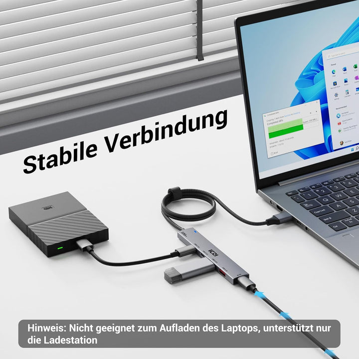 ICZI USB Hub 3.2 Verteiler 4 Port 10Gbps Mehrfachstecker USB 3.2 Gen 2 Adapter mit 120cm Kabel kompa