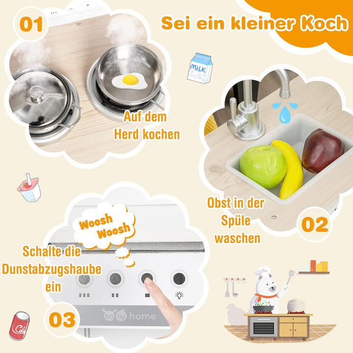 COSTWAY Eck Spielküche mit separatem Kühlschrank, Kinderküche Holz mit Sound, inkl. Spielzubehör, fü