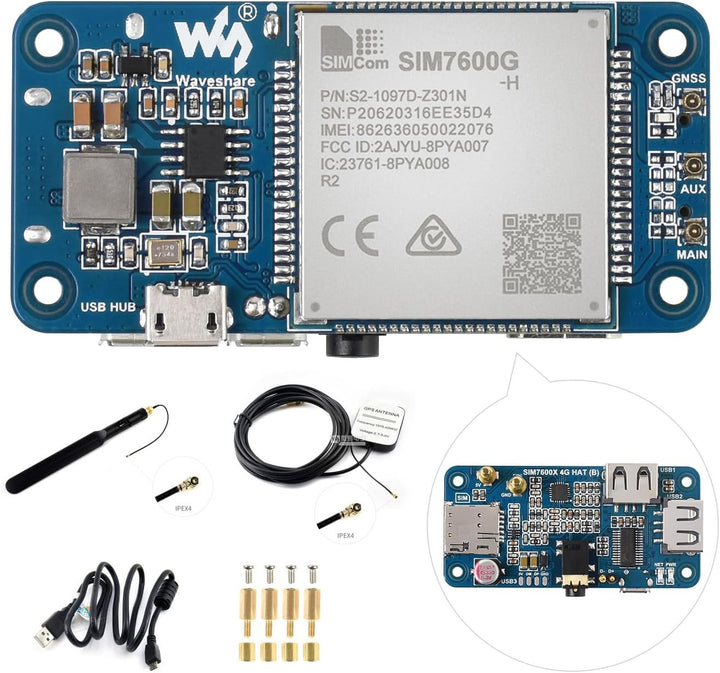Waveshare SIM7600G-H 4G HAT (B) for Raspberry Pi Supports LTE Cat-4 4G/3G/2G GNSS Positioning Global
