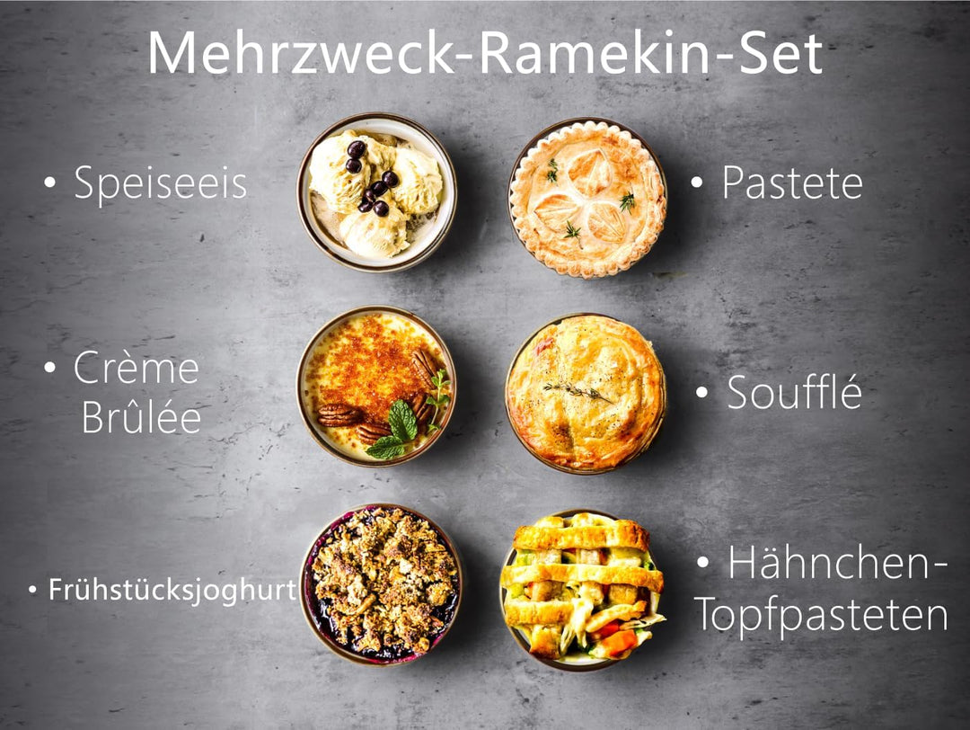 ONEMORE Auflaufförmchen aus Keramik, 227 ml, spülmaschinenfest, Mini-Schalen für Pudding, Souffle, E