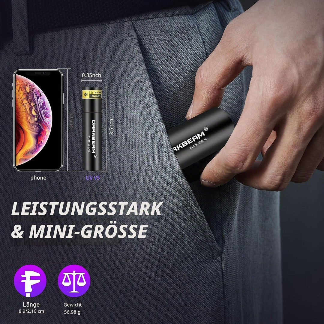 DARKBEAM UV Taschenlampe 365nm Schwarzlicht und 395nm Licht Aufladbar USB, Mini Ultraviolett LED Lic