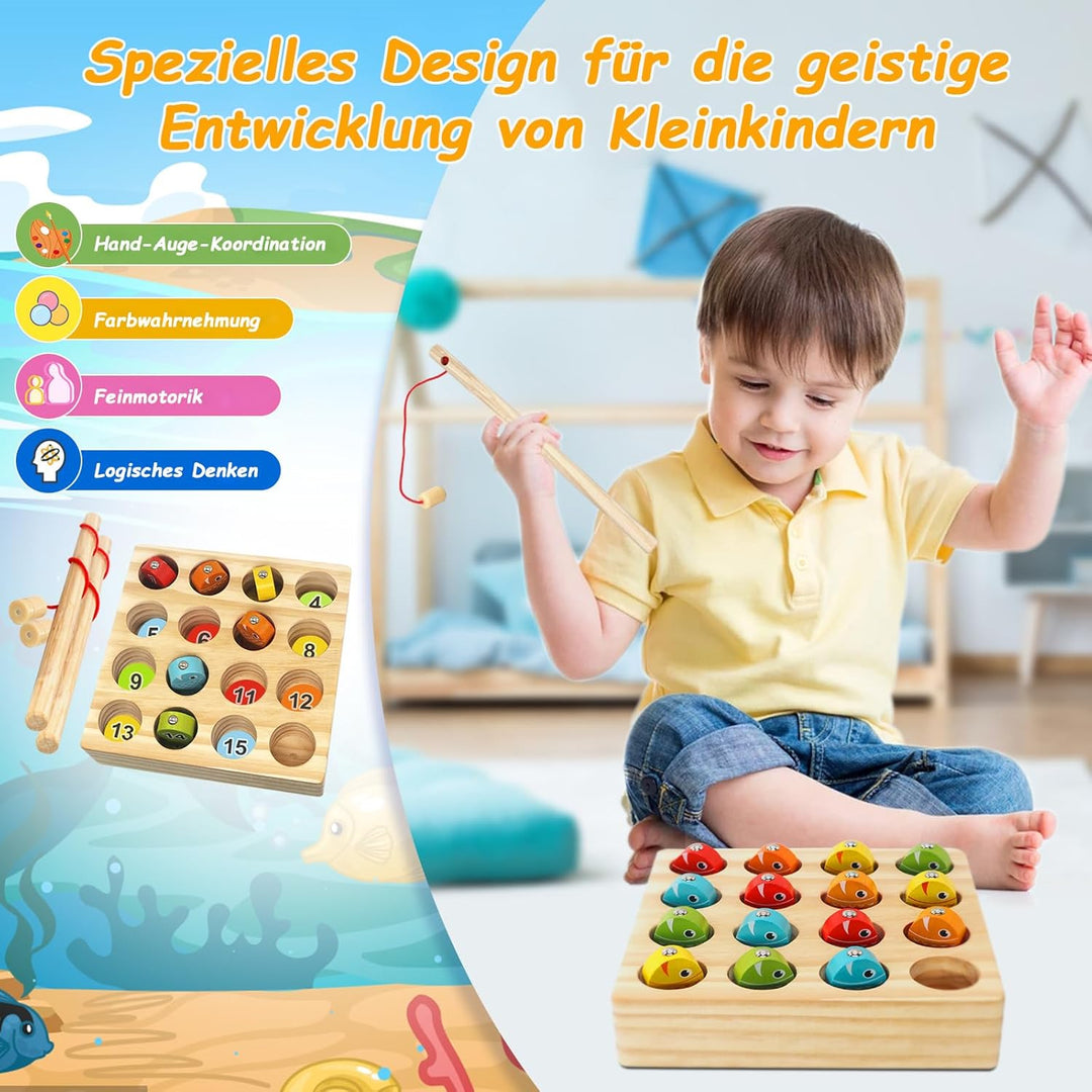 Montessori Spielzeug ab 3-5 Jahre, Angelspiel, Holzspielzeug, Magnetische Angelspie, Geschenk für3 4