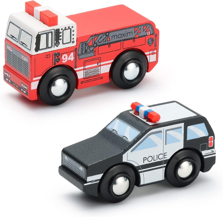 SainSmart Jr. Holzfahrzeuge Set (10 Stück), Spielzeug Autos mit Feuerwehr, Polizei, Krankenwagen &amp; B