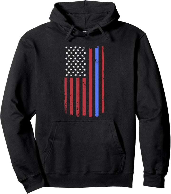 Thin Blue Line American Flag Police Family Pullover Hoodie