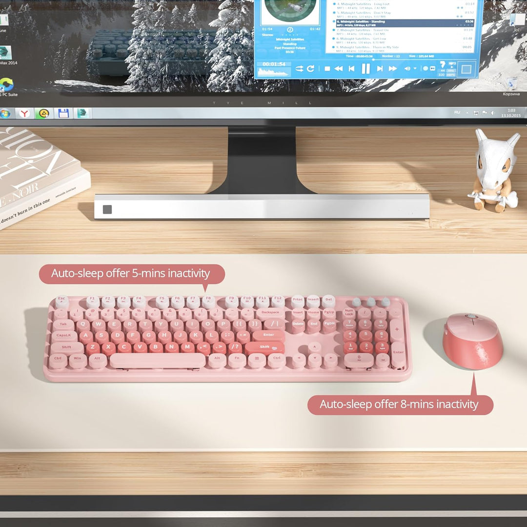 SOLIDEE Kabellose Tastatur und Maus-Kombination, Schreibmaschinen-Tastatur Mit Ziffernblock, 2.4GHz
