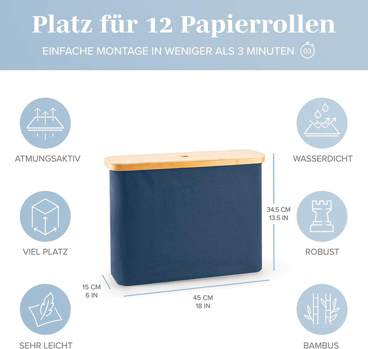 Lonbet Blue Toilet Paper Storage Stand 12 Rolls with Lid Blau 12 Rolls, Blau 12 Rolls