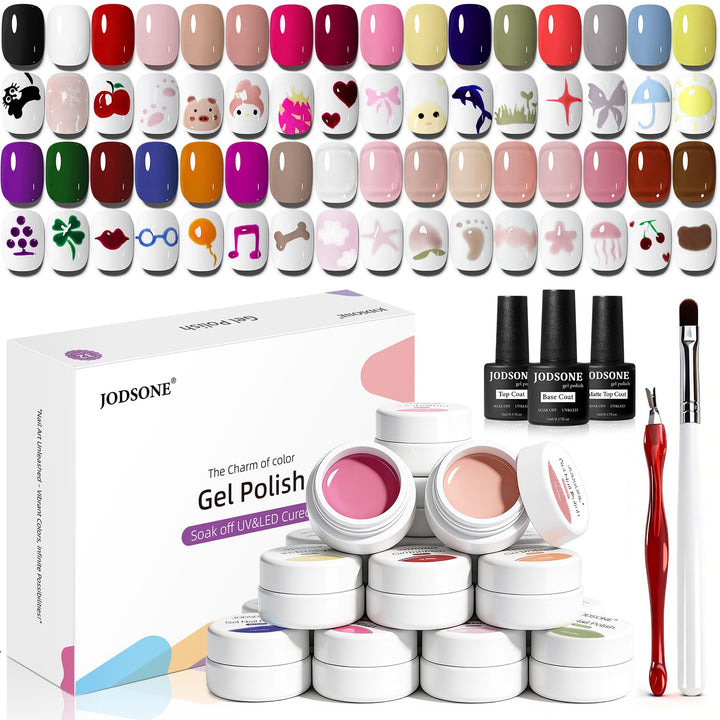 JODSONE U V Nagellack Set, 32 Farben Gel Nagellack mit top und base coat,Soak-Off UV Farbgel Nagella
