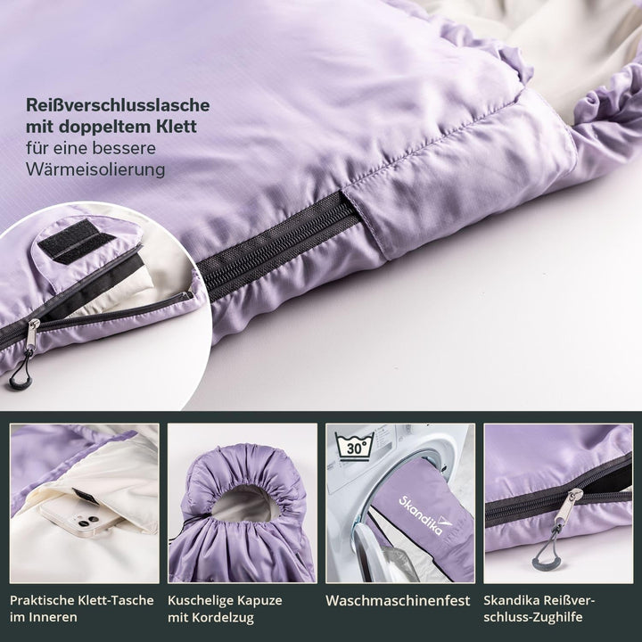 Skandika Deckenschlafsack Skye | Schlafsack 3 Jahreszeiten, mit Kissen, koppelbar, 220 x 75 cm, 250g