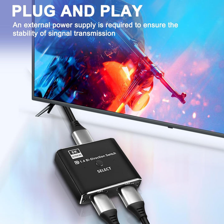 XMSJSIY DisplayPort Switch 8K Bidirektionaler DP 1.4 Switcher 1.4 in 2-Ausgang Ausgang 2 in 1-Ausgan