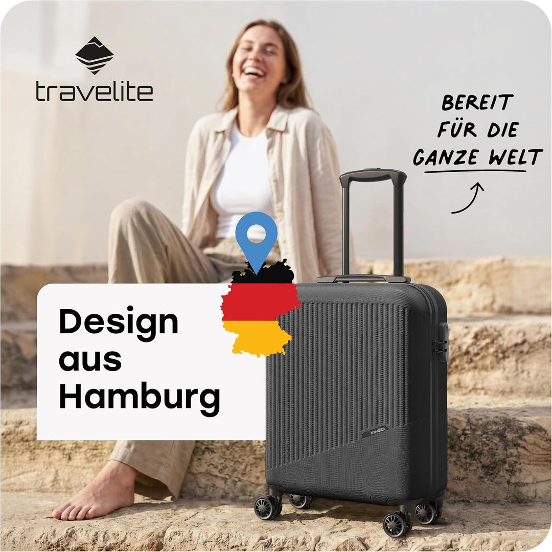 travelite 4-Rad Handgepäck Koffer klein 37 Liter, Gepäck Serie BALI: ABS Hartschalen Trolley erfüllt