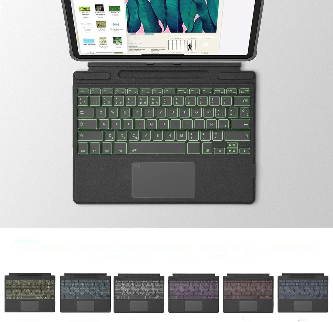 Rii SF108 Drahtlose Bluetooth-Tastatur, magnetisch, mit Hintergrundbeleuchtung in 7 Farben, spanisch