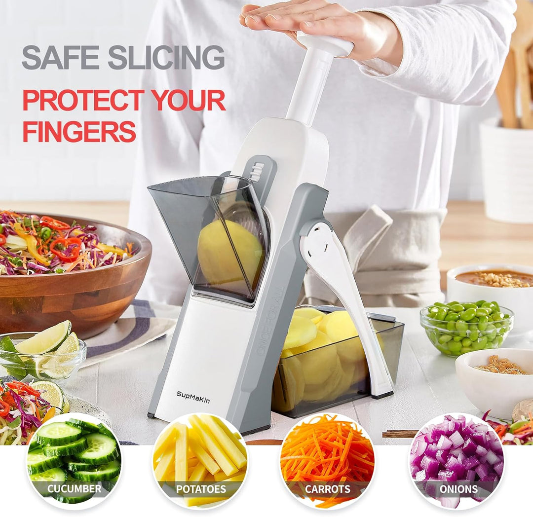 SupMakin Gemüseschneider, Once for All Verstellbar Gemüsehobel Genius Mandoline Vegetable Slicer Kar