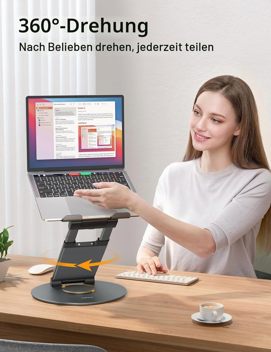 NULAXY Ausziehbare Laptop Ständer mit 360 Drehbarer Basis, Ergonomischer Laptopständer Höhenverstell