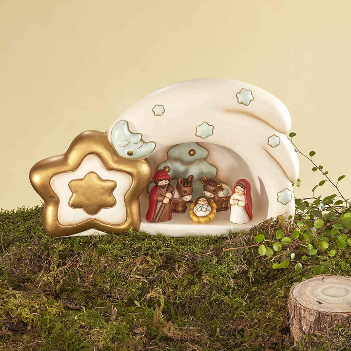THUN - Klassische Mini-Weihnachtskrippe 2019 mit grosser Sternhütte - Keramik - 20 x 10 x 18 cm