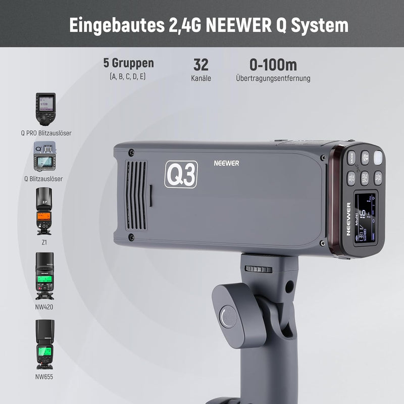 NEEWER Q3 200 Ws 2,4G TTL-Blitz (2. Version),1/8000 HSS GN58 Blitzlicht Tragbares Fotografie Monolic