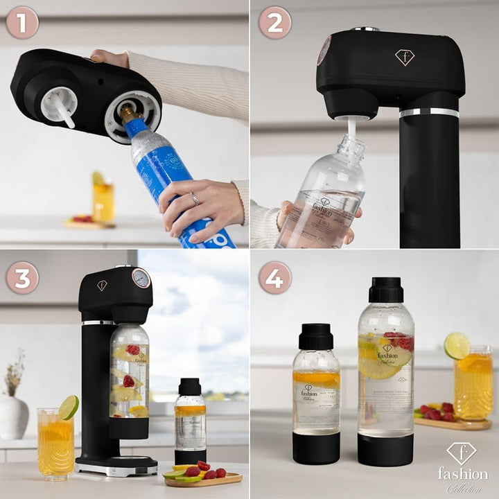 FASHION by Berlinger Haus – SODABAR Wassersprudler + 2 Flaschen, Matt Schwarz – Roségold Kollektion