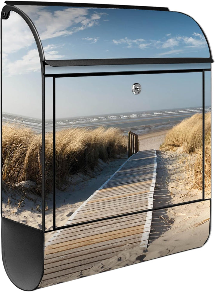 banjado® Design Briefkasten mit Motiv Dünen 39x47x14cm &amp; 2 Schlüssel - Briefkasten Stahl schwarz mit
