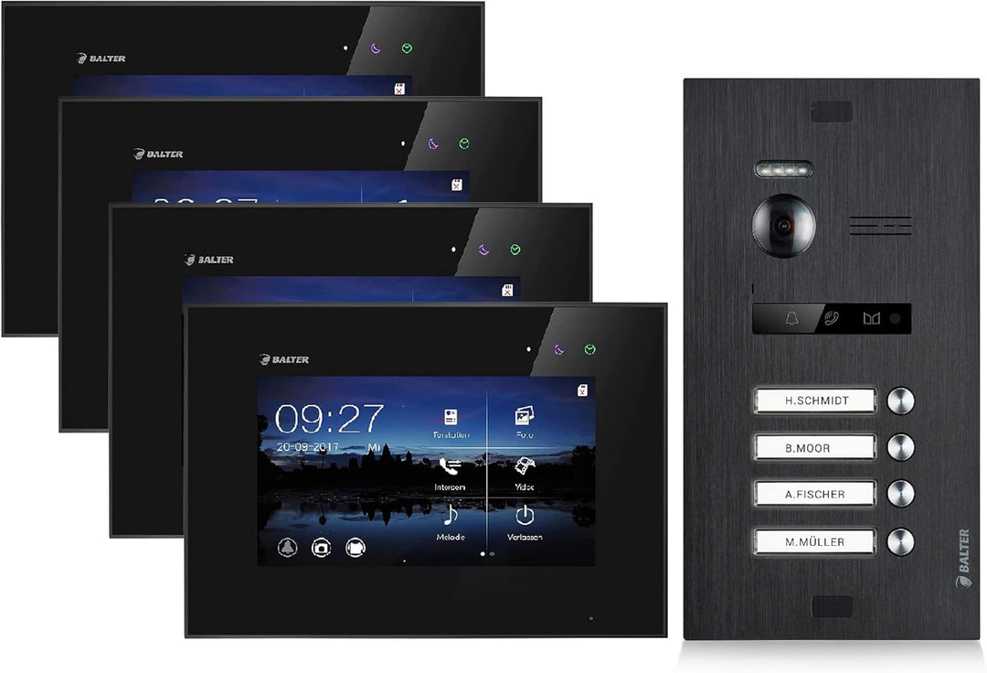 BALTER EVO Video Türsprechanlage, Touchscreen, 7 Zoll Monitor Schwarz, Türstation für Mehrfamilienha