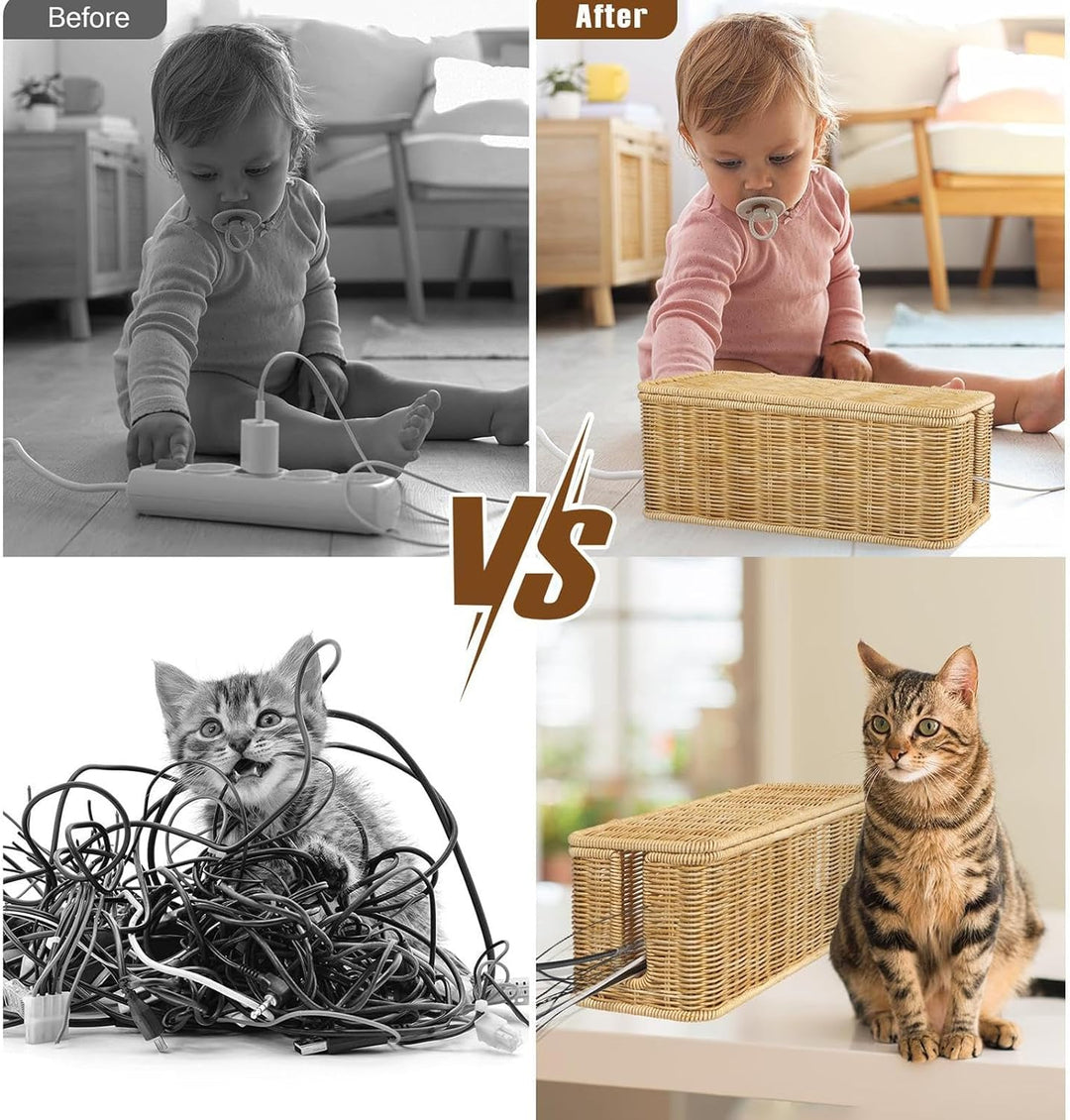 Rattan-Kordelkorb, Kabelkasten-Organizer Box, Atmungsaktiv für USB-Hubs und Heimgebrauch