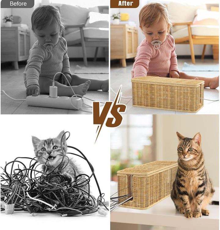Rattan-Kordelkorb, Kabelkasten-Organizer Box, Atmungsaktiv für USB-Hubs und Heimgebrauch