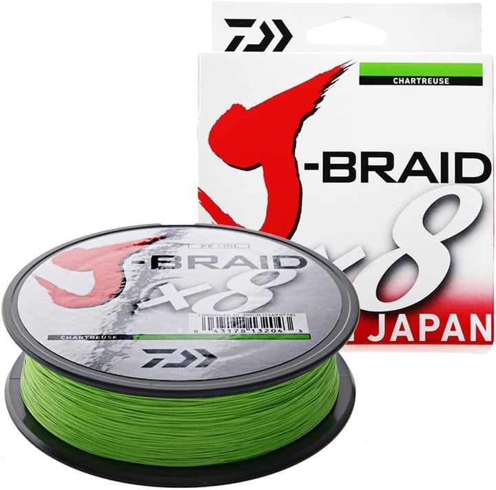 Daiwa J-Braid 8 Braid 150 m Chartreuse geflochtene Angelschnur, 2 Stück Dm: 0,24 mm, Dm: 0,24 mm