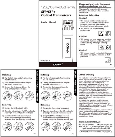 10Gtek 1.25/2.5/5/10GBase-T SFP+ RJ-45 CAT.6a Kupfer Transceiver 30-Meter, Auto-Negotiation SFP+ Eth