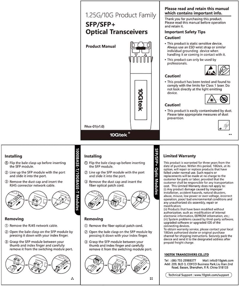 10Gtek 1.25/2.5/5/10GBase-T SFP+ RJ-45 CAT.6a Kupfer Transceiver 30-Meter, Auto-Negotiation SFP+ Eth