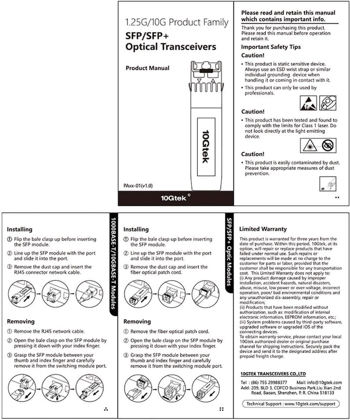 10Gtek 1.25/2.5/5/10GBase-T SFP+ RJ-45 CAT.6a Kupfer Transceiver 30-Meter, Auto-Negotiation SFP+ Eth