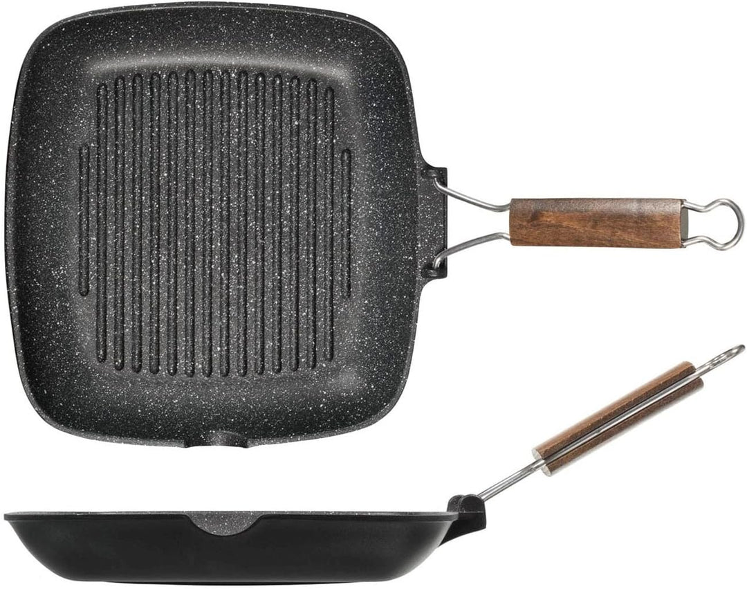 Home Pietra Antihaft-Grillpfanne mit Biegsamen Griff, Stein, Schwarz, 28x28 cm