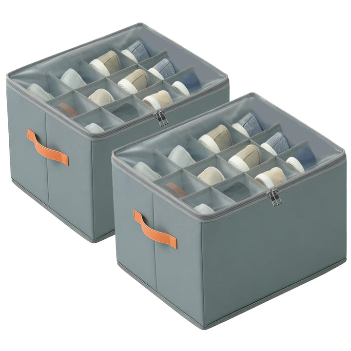 Schuhboxen Stapelbar 2er Set für 12–24 Paar, Faltbare Schuhaufbewahrungsbehälter, Griffe, Grossforma