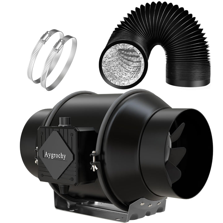 Aygrochy Regelbar Rohrventilator 150mm mit abluftschlauch, Drehstrom EC Motor Abluftventilator für H