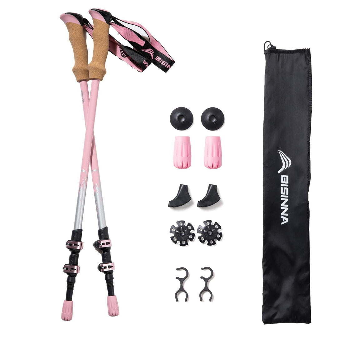 BISINNA Wanderstöcke 135cm Teleskop Trekkingstöcke aus Aluminium, Korkgriff, 2 Stück, Unisex für Erw