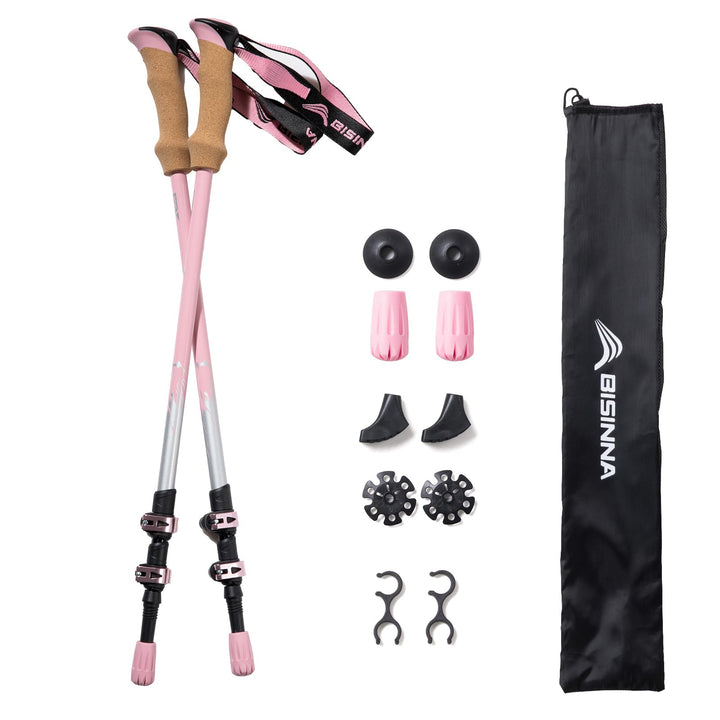 BISINNA Wanderstöcke 135cm Teleskop Trekkingstöcke aus Aluminium, Korkgriff, 2 Stück, Unisex für Erw