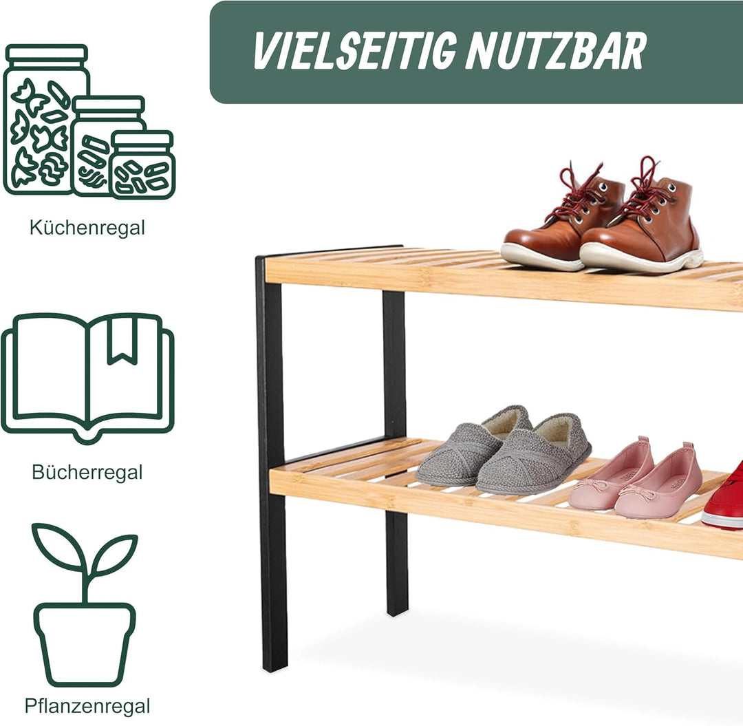 Relaxdays Schuhregal, HxBxT: 33 x 70 x 26 cm, Bambus, 2 Ebenen, 6 Paar Schuhe, Schuhständer Gitterab