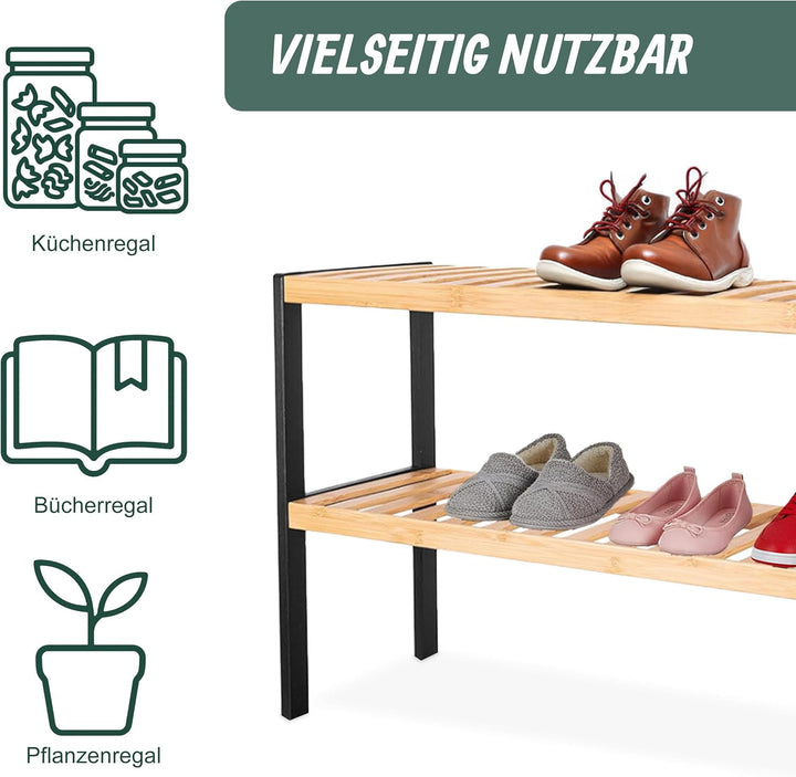Relaxdays Schuhregal, HxBxT: 33 x 70 x 26 cm, Bambus, 2 Ebenen, 6 Paar Schuhe, Schuhständer Gitterab