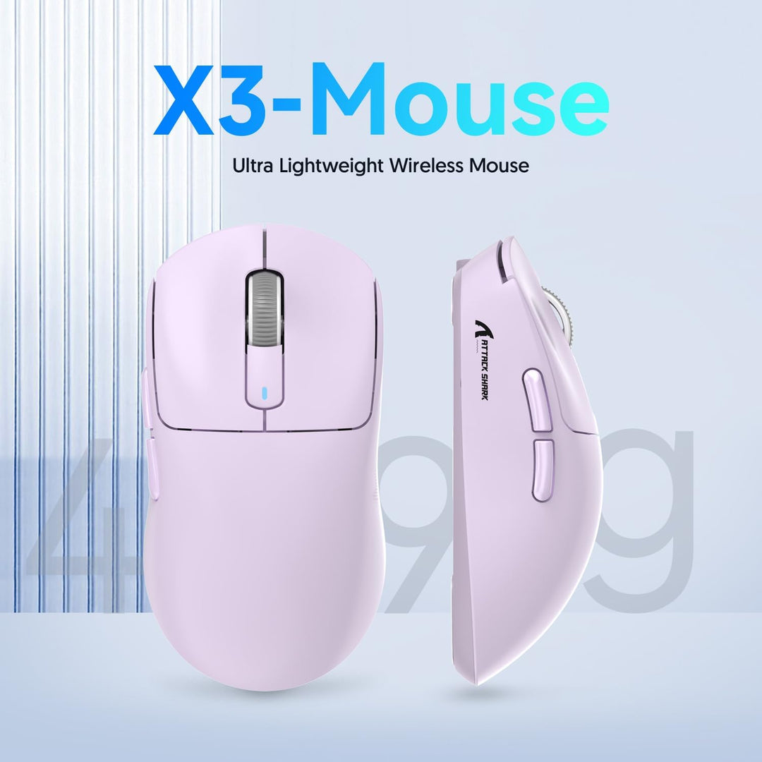 ATTACK SHARK X3 49g Ultraleicht Maus, PixArt PAW3395 Gaming-Sensor, BT/2,4G Kabellose/Kabelgebundene