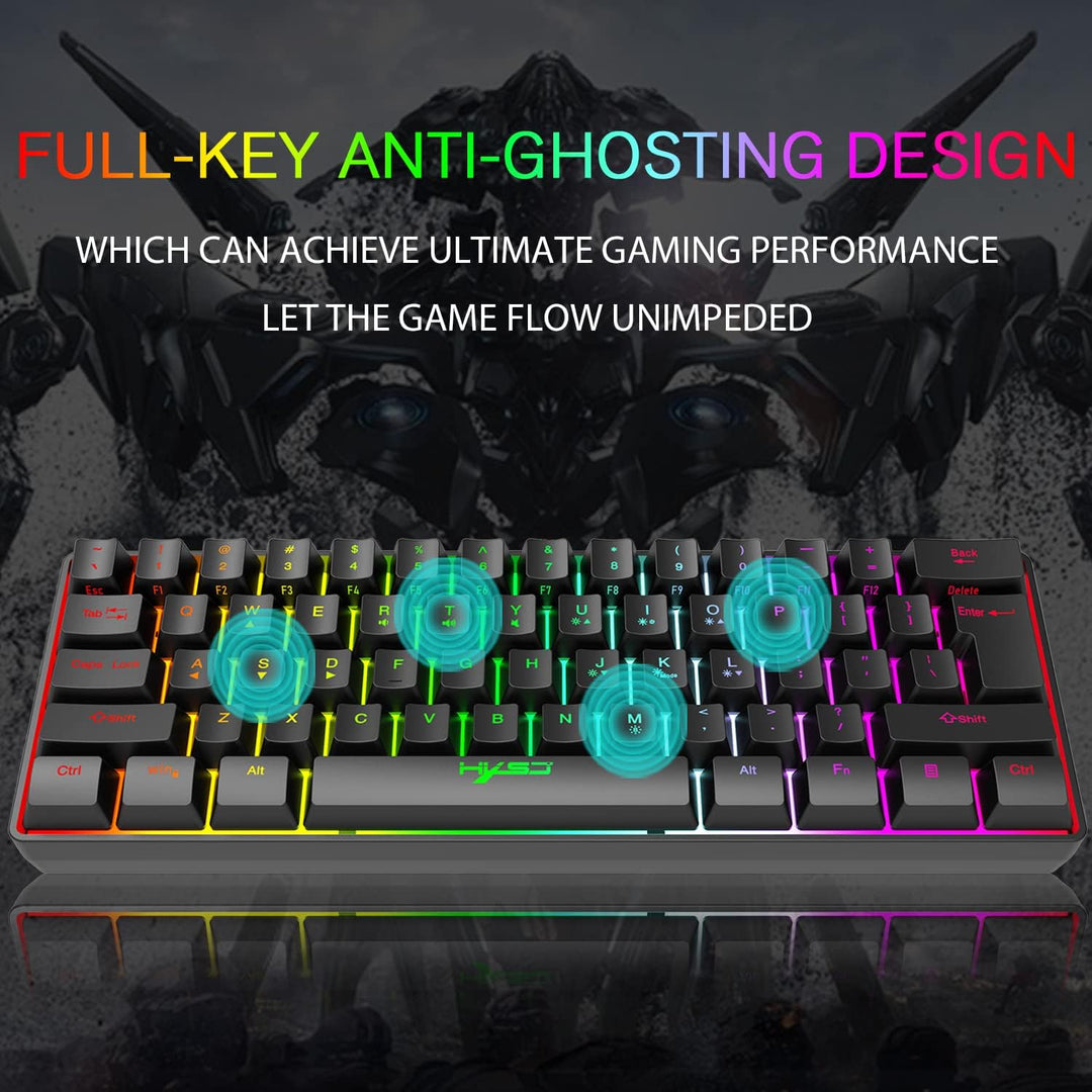 KUIYN 60% kabelgebundene kompakte Gaming-Tastatur 61 Tasten 11 Full Key RGB-Hintergrundbeleuchtungse
