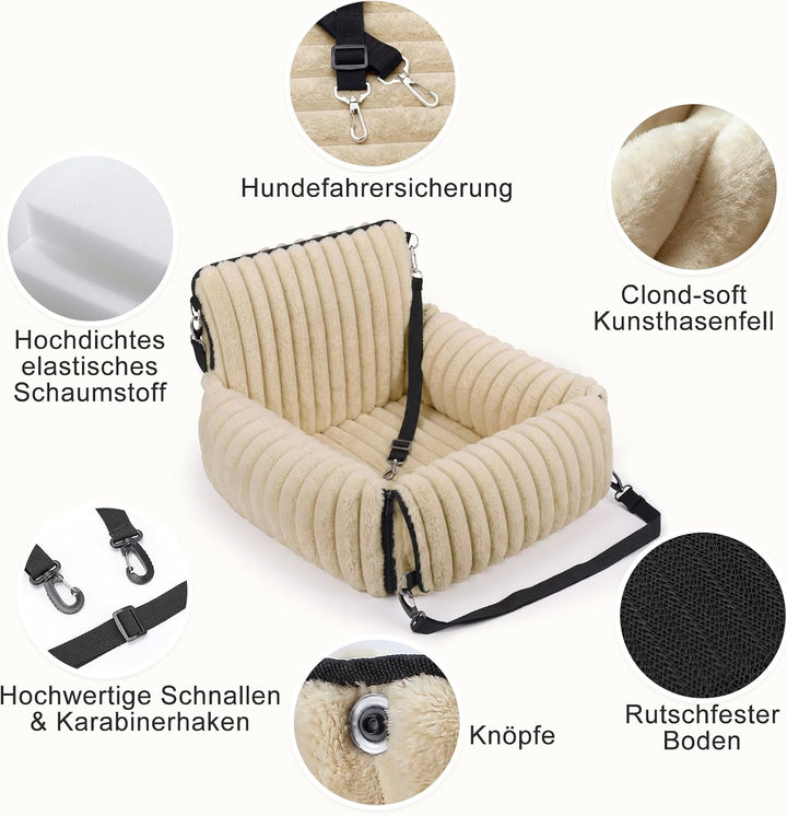 MIXJOY Hunde Autositz für kleine bis mittlere Hunde, Waschbarer Ansteckbare Leine verdickter Memory-