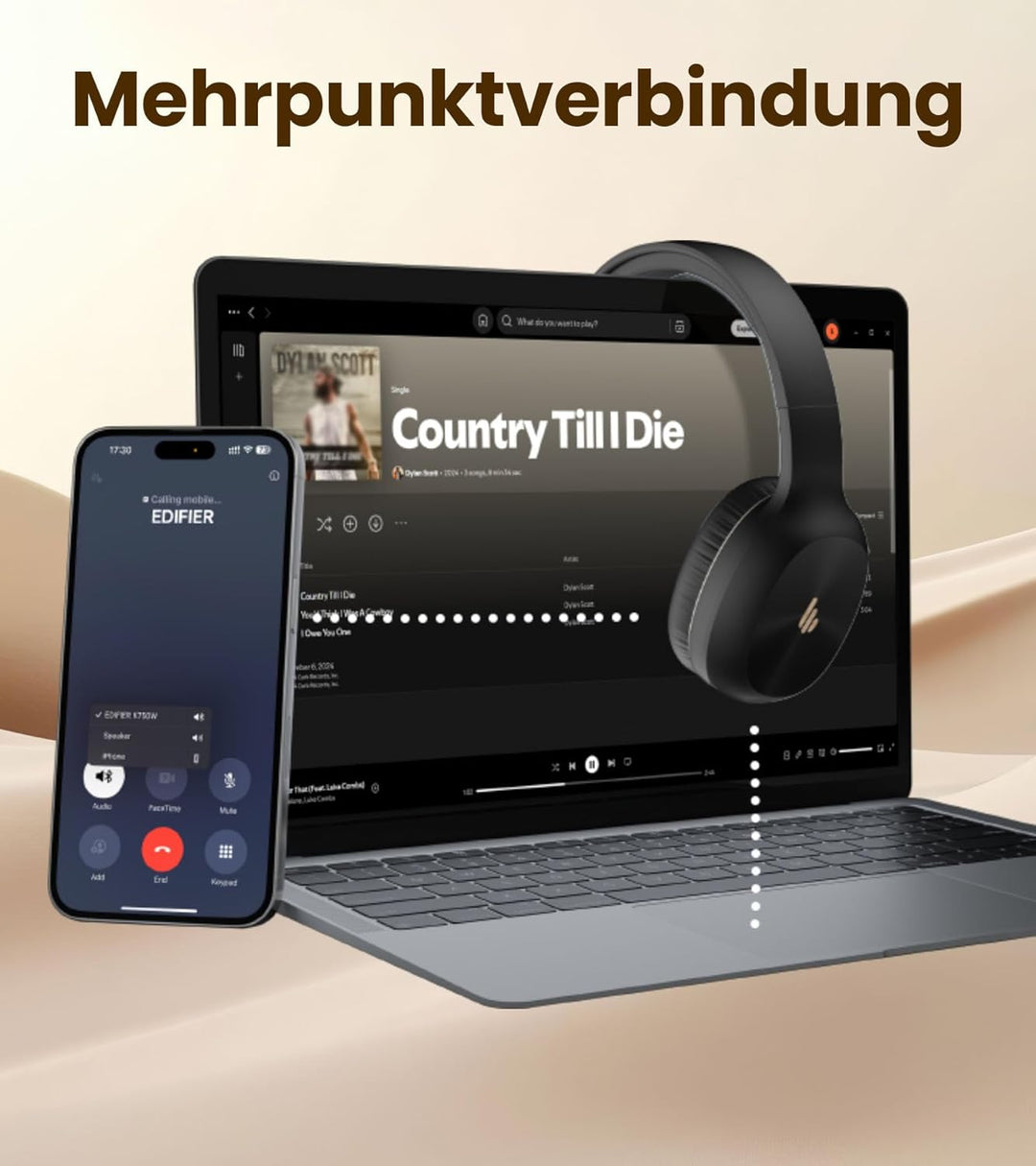 Edifier K750W Drahtloser Over-Ear-Kopfhörer mit abnehmbarem Bügelmikrofon, AI-Anrufgeräuschunterdrüc