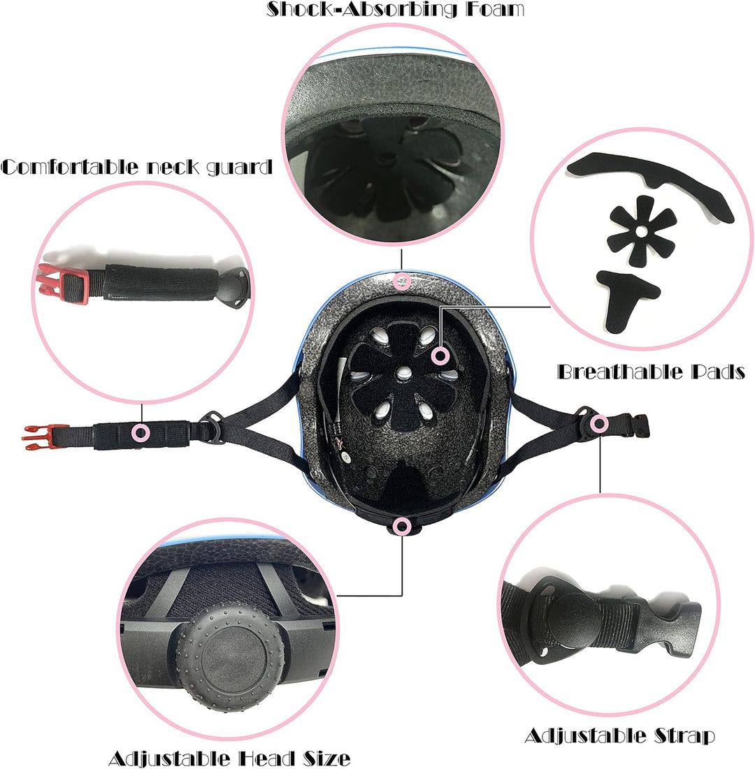 Kinderhelm mit Ellbogenschoner Knieschoner Handgelenkschoner für Fahrrad Roller Skateboard Rollschuh