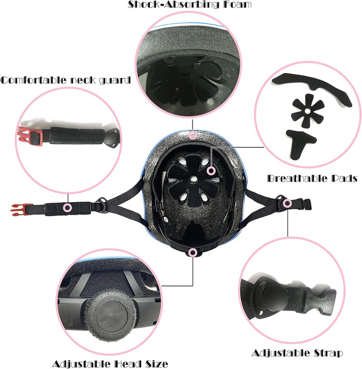 Kinderhelm mit Ellbogenschoner Knieschoner Handgelenkschoner für Fahrrad Roller Skateboard Rollschuh