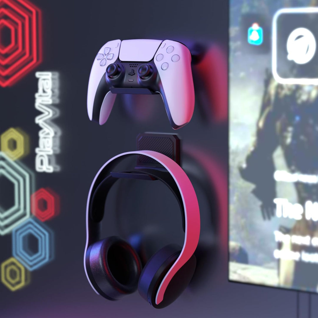 playvital FOLD Wandhalterung Controller für PS5/4,Gaming Kopfhörer Ständer,Faltbarer Wandständer für