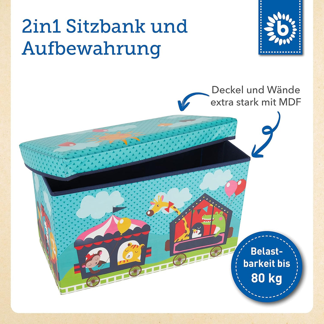 Bieco Aufbewahrungsbox mit Deckel Kinder Zirkus, faltbar, Sitzhocker mit Sitzgelegenheit, und Polste
