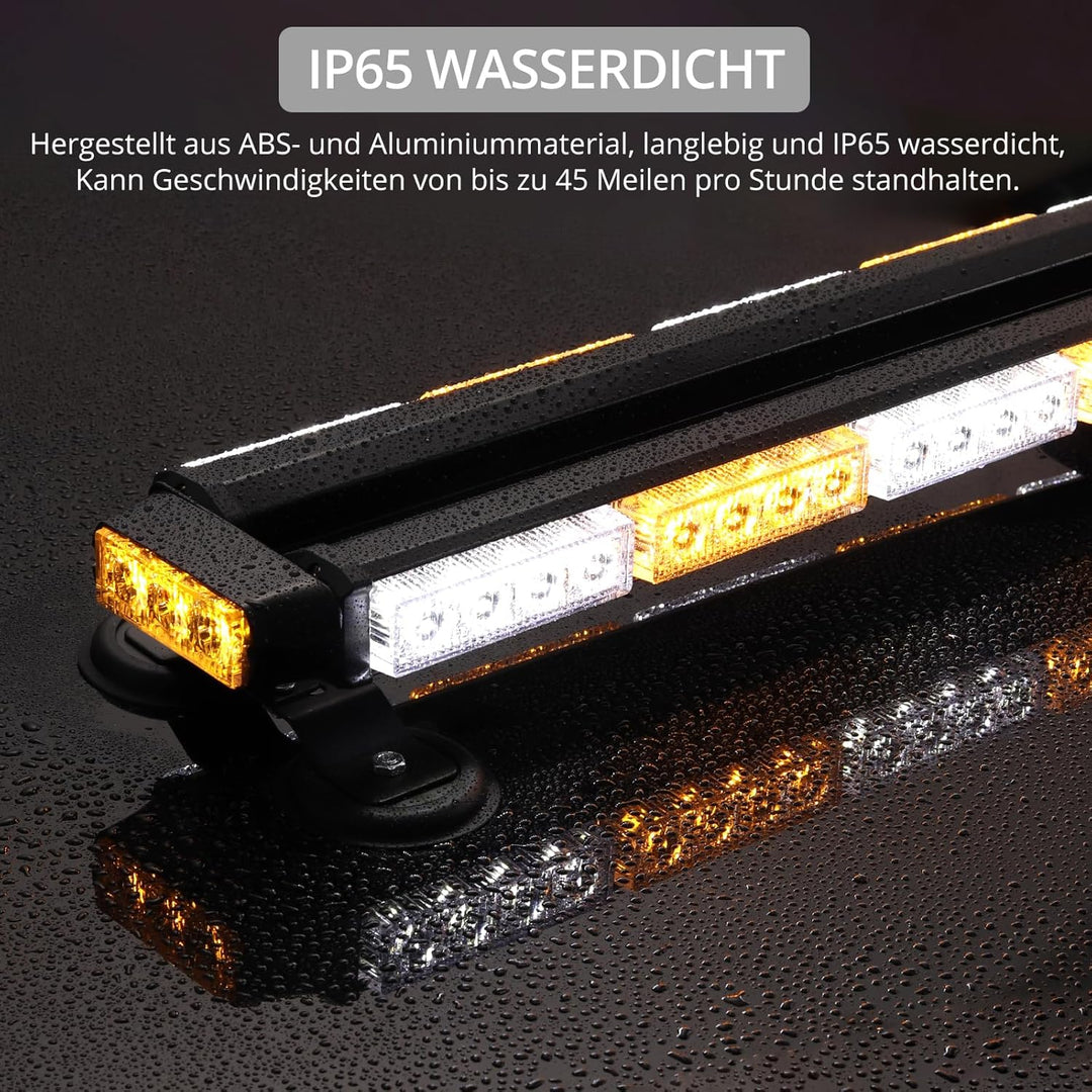 Justech 54LEDs Warnleuchte Rundumleuchte 27 Modi Blitzleuchte Schraube Starker Magnet Amber + Weiss