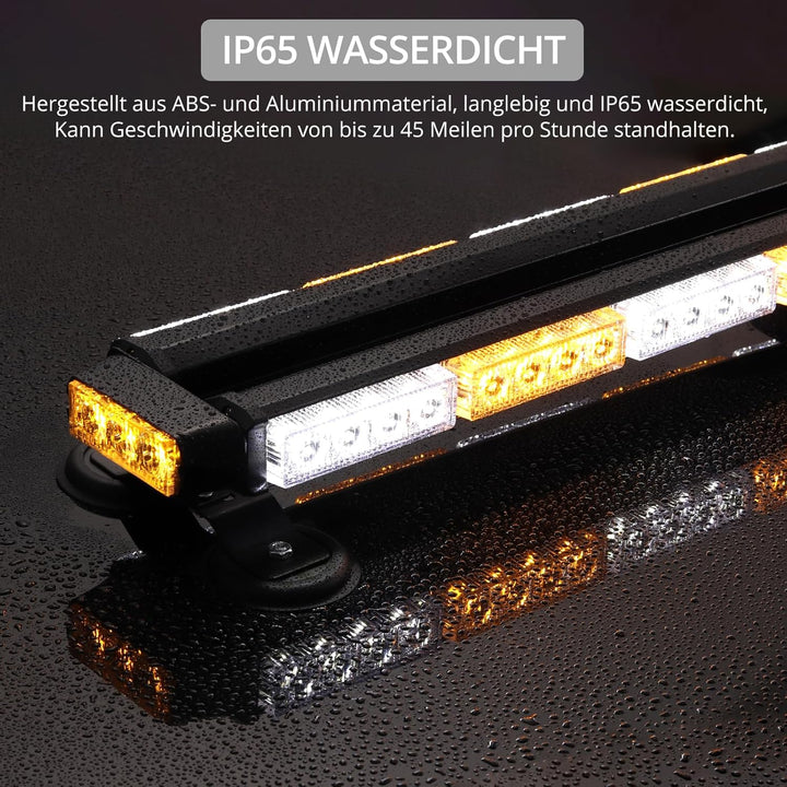 Justech 54LEDs Warnleuchte Rundumleuchte 27 Modi Blitzleuchte Schraube Starker Magnet Amber + Weiss
