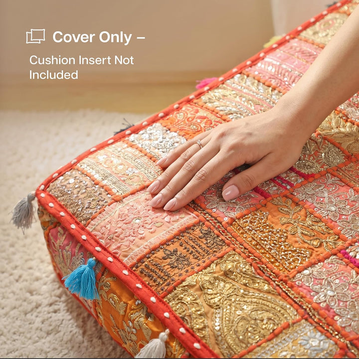 THE ART BOX 88 x 88 x 12 cm, Vintage-Patchwork, grosses Outdoor-Kissen, grosses Hundebett, Gartendek